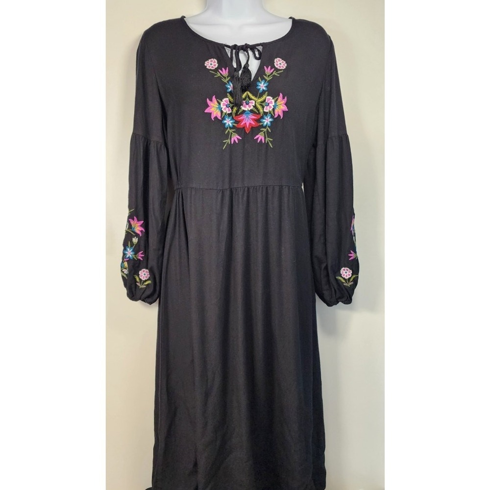 Old Navy Women Boho Cottagecore Embroidered‎ Peasant Midi Dress Size SP